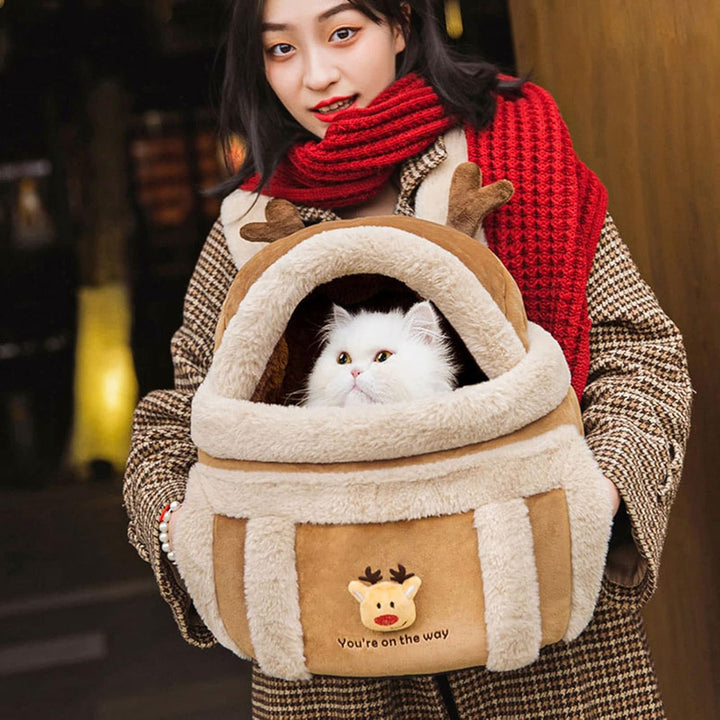 Plush Pet Carrier Backpack Travel Bag Winter Hand Warmer