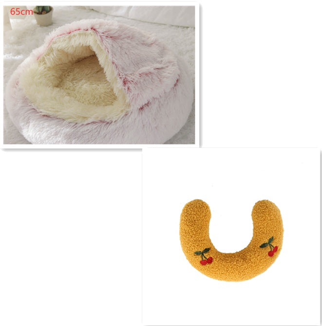 2 In 1 Plush Pet Bed Round Warm Cat Dog House