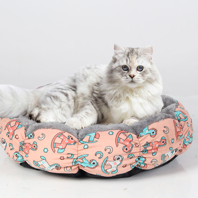 Calming Round Fluffy Pet Bed Soft Donut Cushion For Small Pets