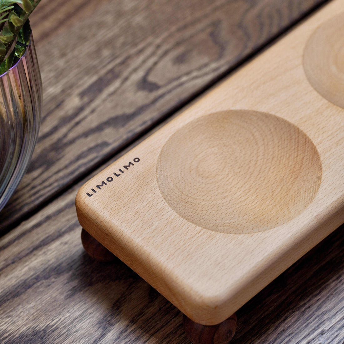 Solid Wood Pet Bowl Ceramic Feeding Dish