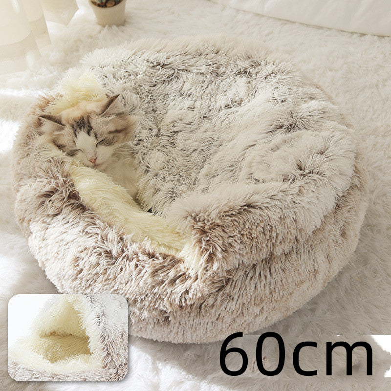 2 In 1 Plush Pet Bed Round Warm Cat Dog House