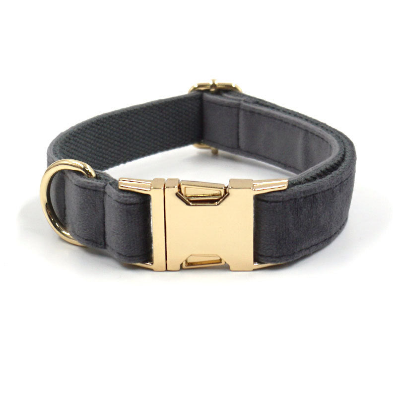 Dark Grey Velvet Pet Collar With Leash
