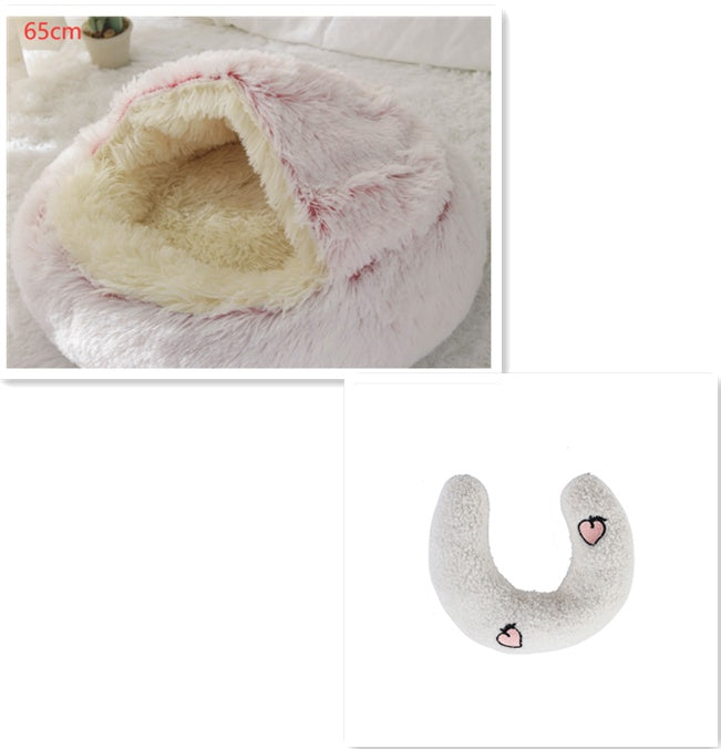 2 In 1 Plush Pet Bed Round Warm Cat Dog House