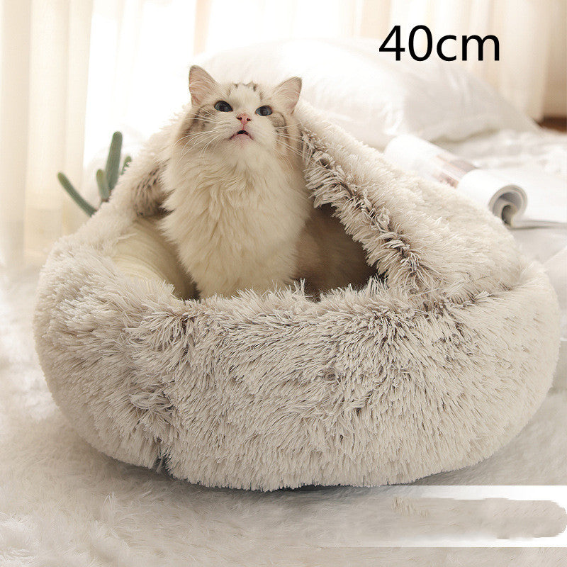 2 In 1 Plush Pet Bed Round Warm Cat Dog House