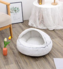 2 In 1 Plush Pet Bed Round Warm Cat Dog House