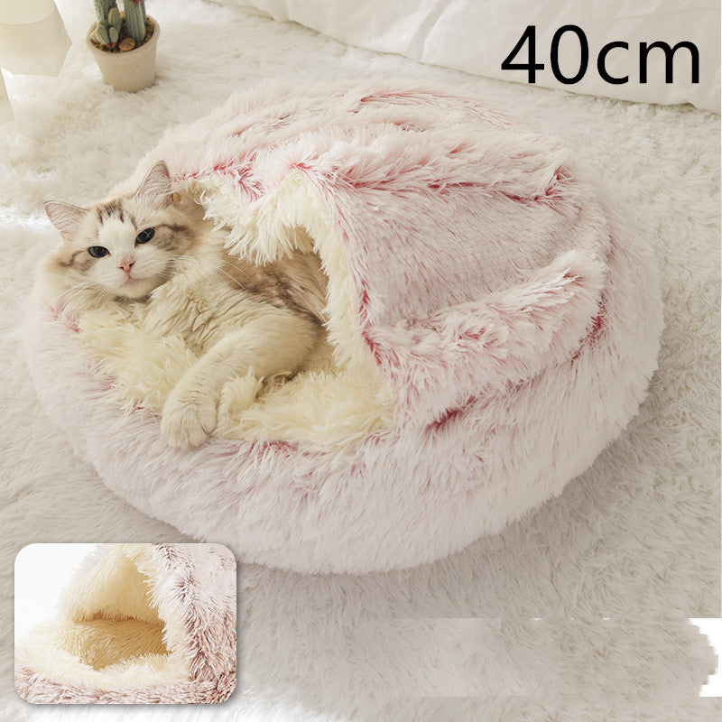 2 In 1 Plush Pet Bed Round Warm Cat Dog House