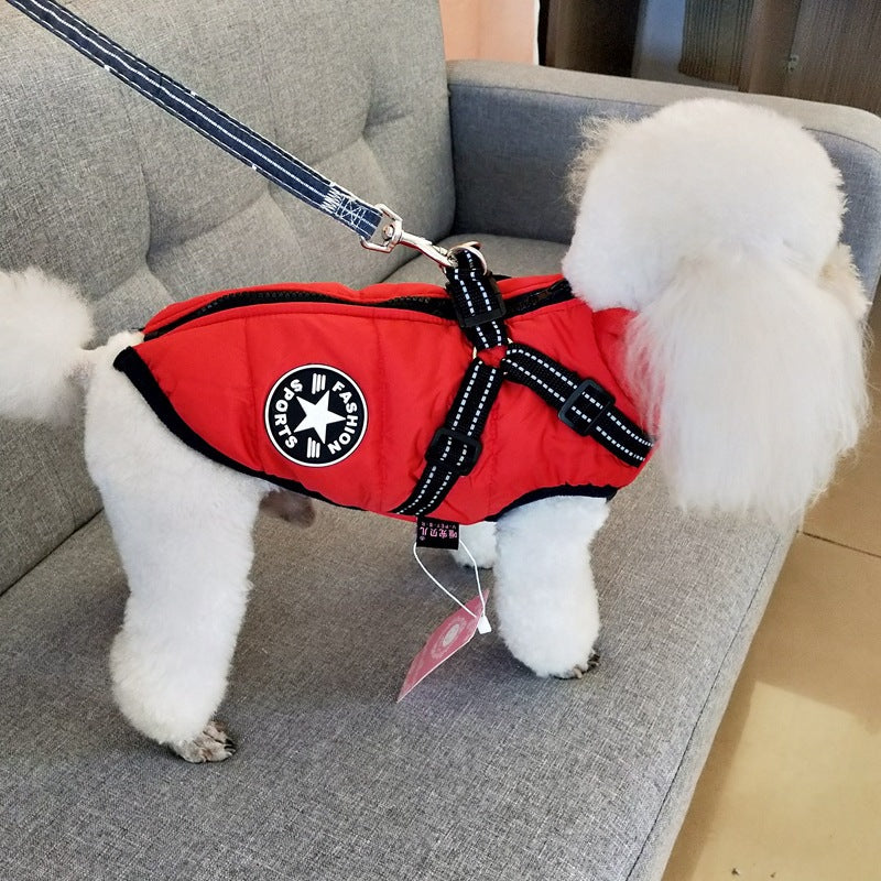 Waterproof Winter Pet Coat With Harness Warm Jacket