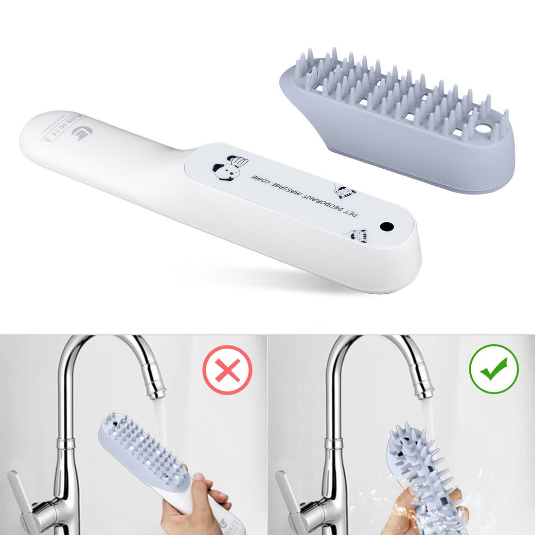Pet Silicone Grooming Brush With Massage And Fur Removal Comb
