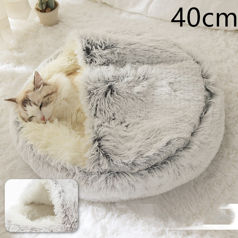 2 In 1 Plush Pet Bed Round Warm Cat Dog House