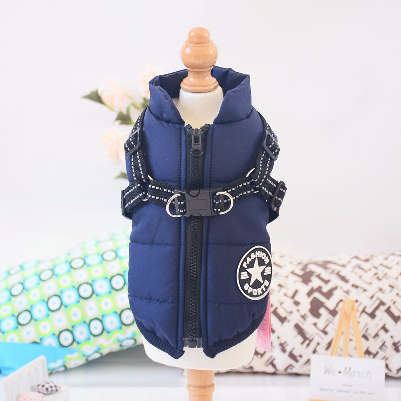 Waterproof Winter Pet Coat With Harness Warm Jacket