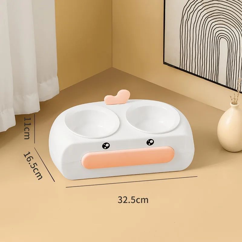 Duck Design Pet Double Bowl Food And Water Feeding Tray