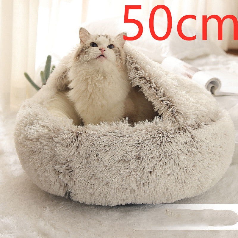 2 In 1 Plush Pet Bed Round Warm Cat Dog House