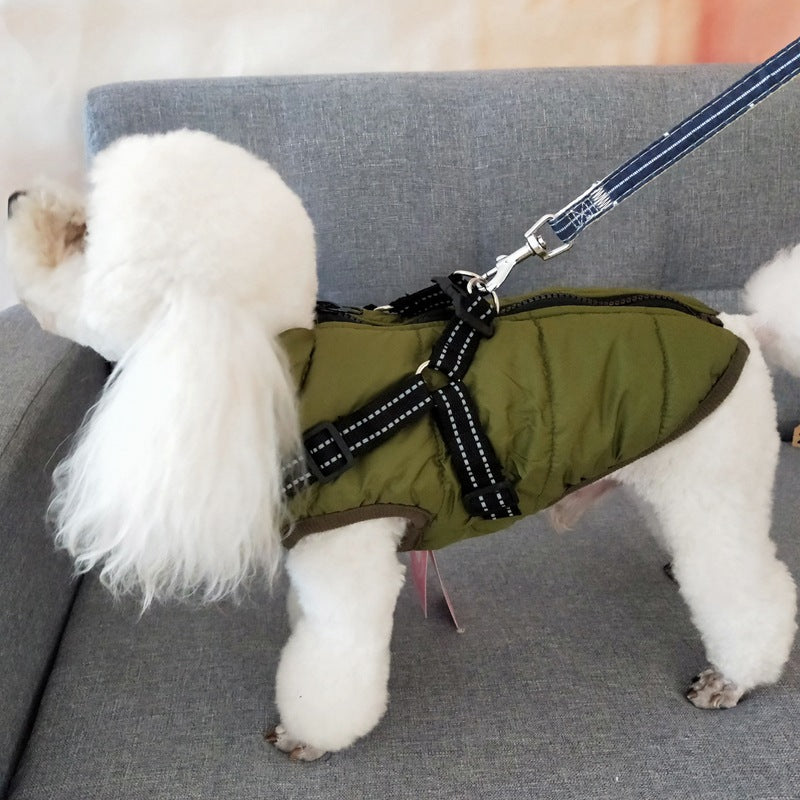 Waterproof Winter Pet Coat With Harness Warm Jacket