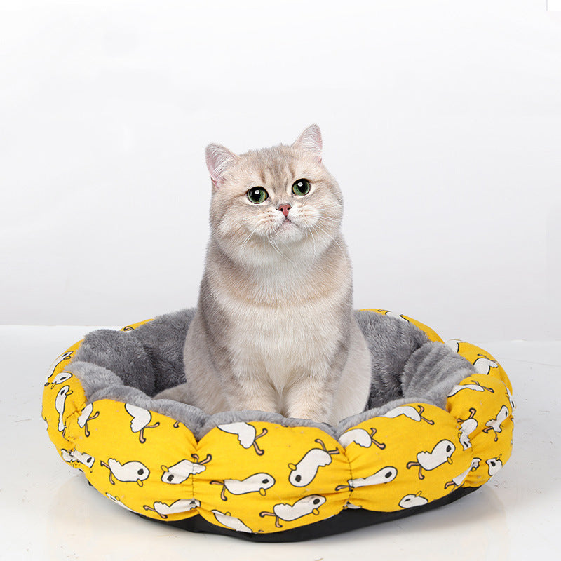 Calming Round Fluffy Pet Bed Soft Donut Cushion For Small Pets