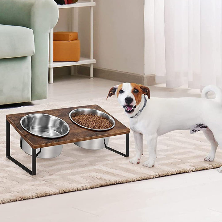 Wood And Iron Pet Feeding Rack With Bowl Holder