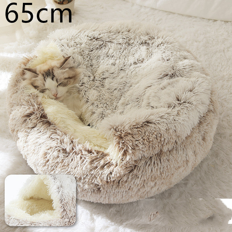 2 In 1 Plush Pet Bed Round Warm Cat Dog House