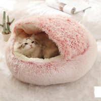 2 In 1 Plush Pet Bed Round Warm Cat Dog House