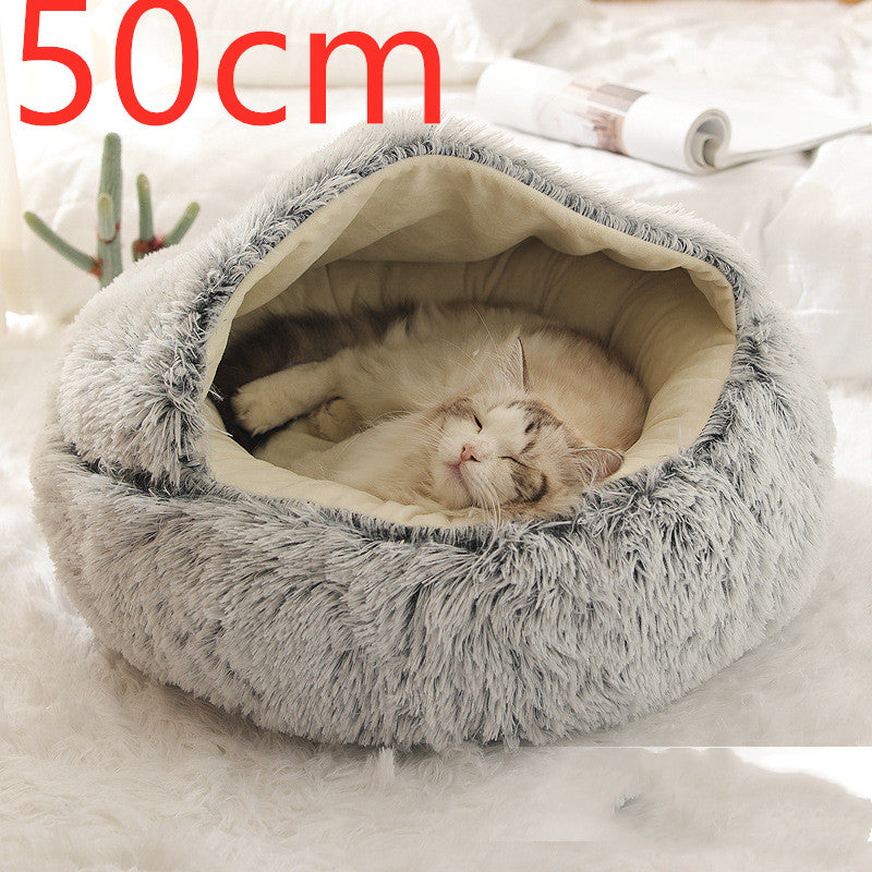 2 In 1 Plush Pet Bed Round Warm Cat Dog House