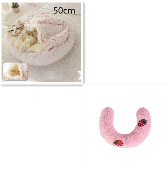 2 In 1 Plush Pet Bed Round Warm Cat Dog House