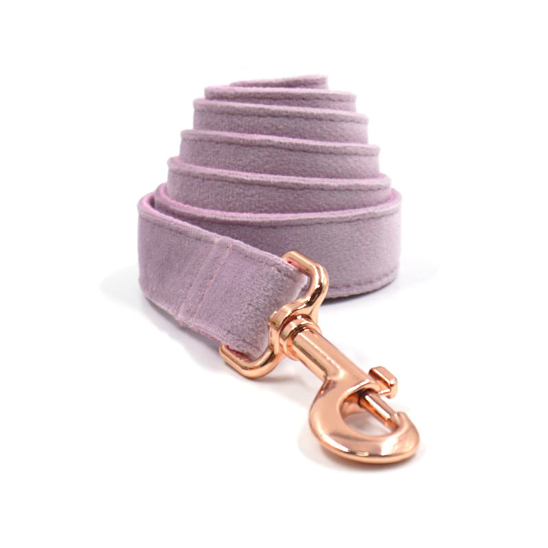 Dark Grey Velvet Pet Collar With Leash