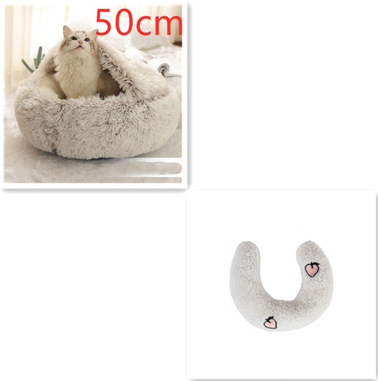 2 In 1 Plush Pet Bed Round Warm Cat Dog House