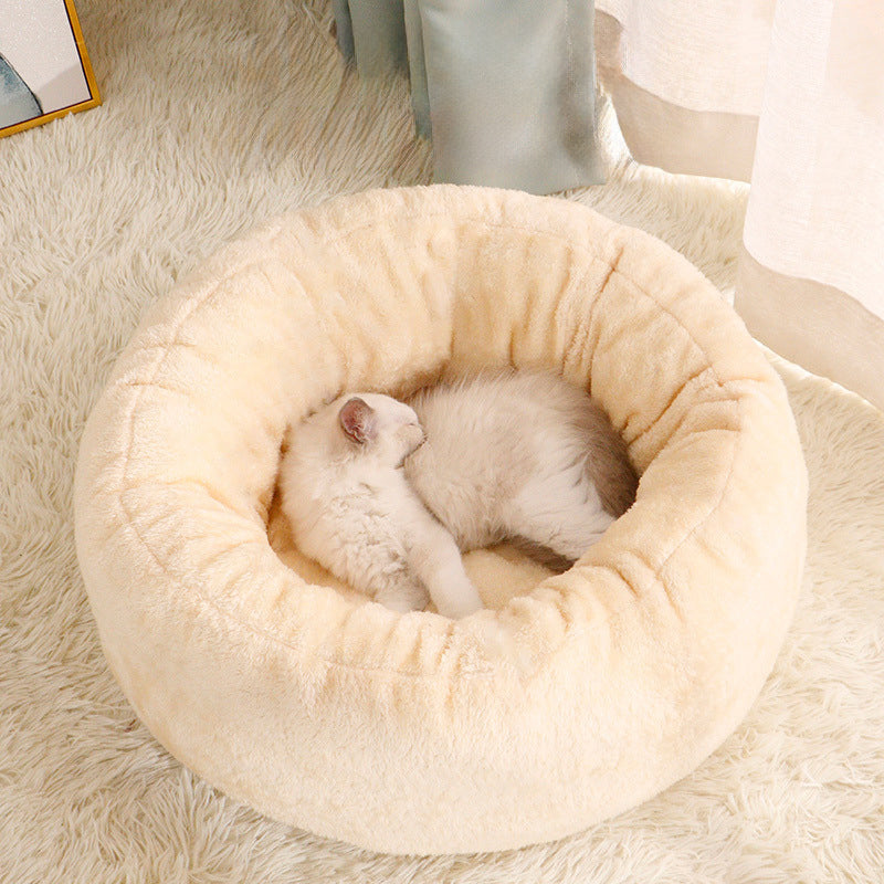 Washable Round Pet Bed Soft Doughnut Cushion For Medium Pets