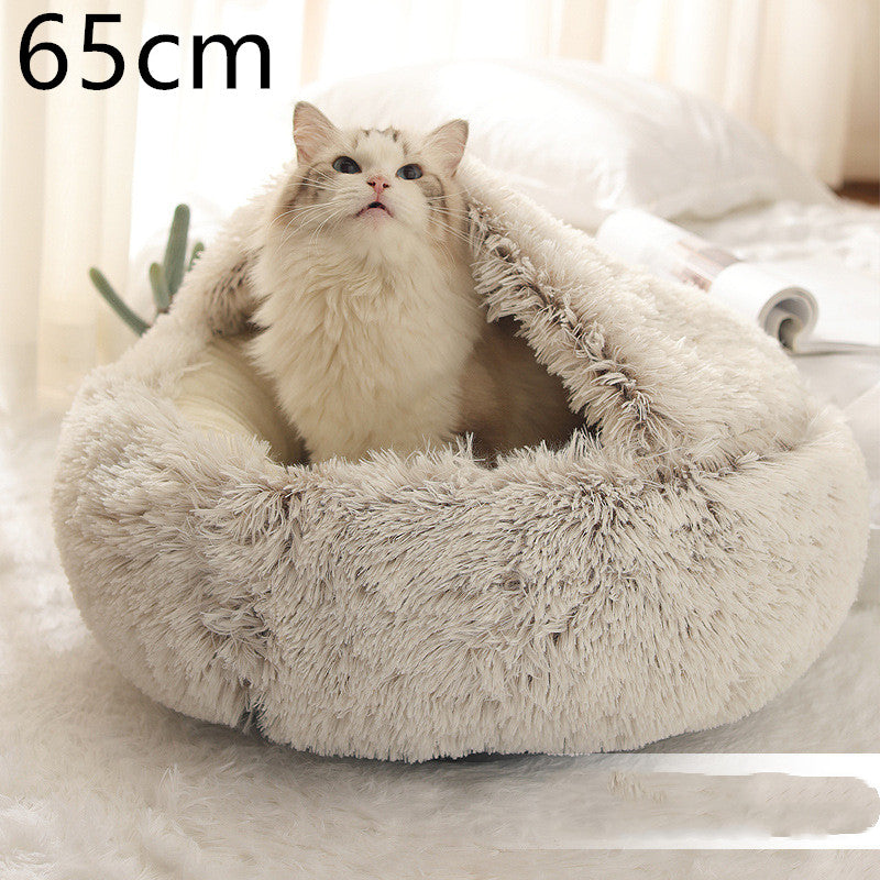 2 In 1 Plush Pet Bed Round Warm Cat Dog House