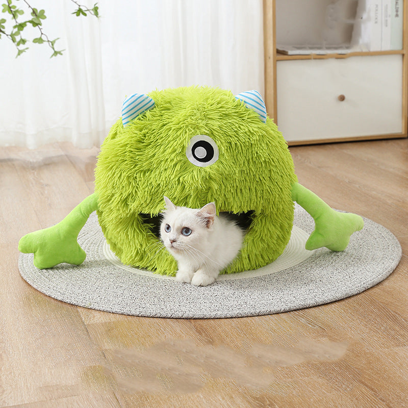 Fluffy Round Pet Bed Soft Calming Plush Self-Warming Cushion