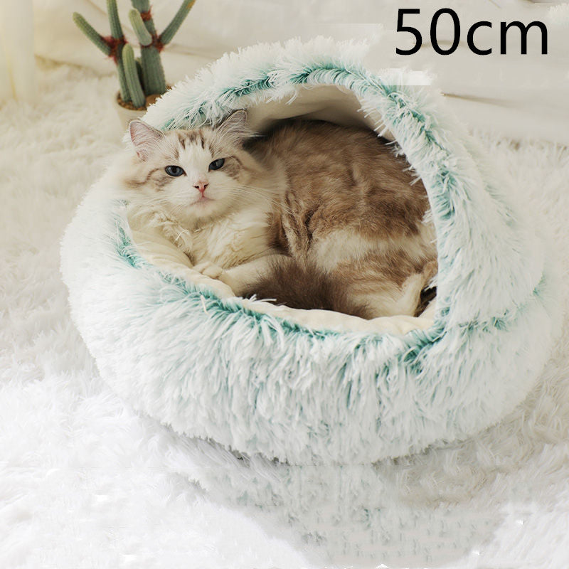 2 In 1 Plush Pet Bed Round Warm Cat Dog House