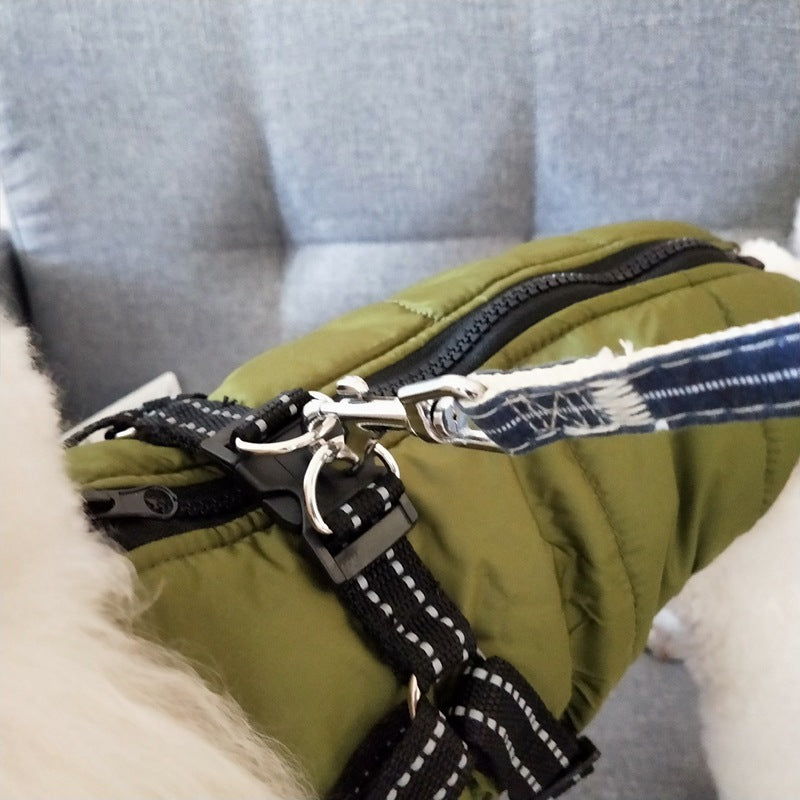 Waterproof Winter Pet Coat With Harness Warm Jacket