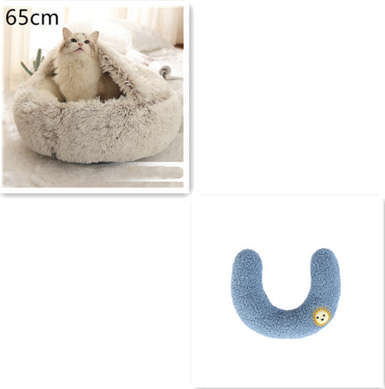 2 In 1 Plush Pet Bed Round Warm Cat Dog House