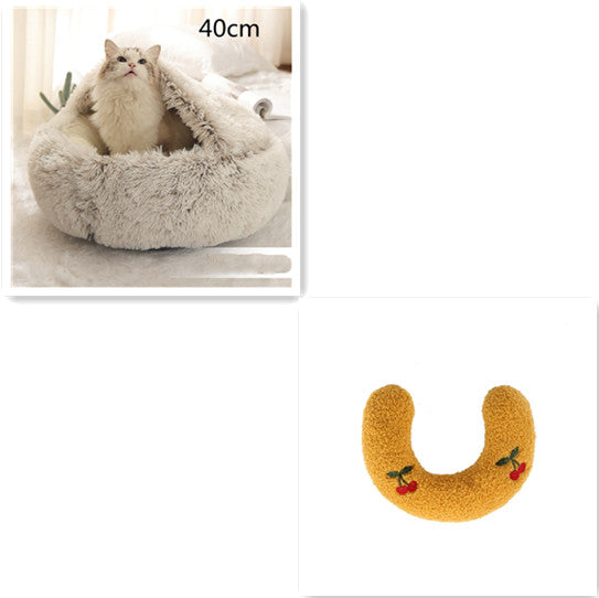 2 In 1 Plush Pet Bed Round Warm Cat Dog House