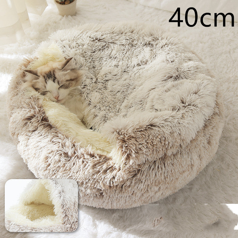 2 In 1 Plush Pet Bed Round Warm Cat Dog House