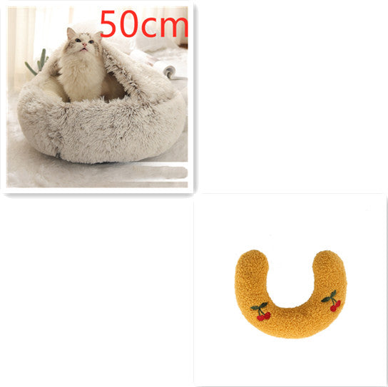 2 In 1 Plush Pet Bed Round Warm Cat Dog House
