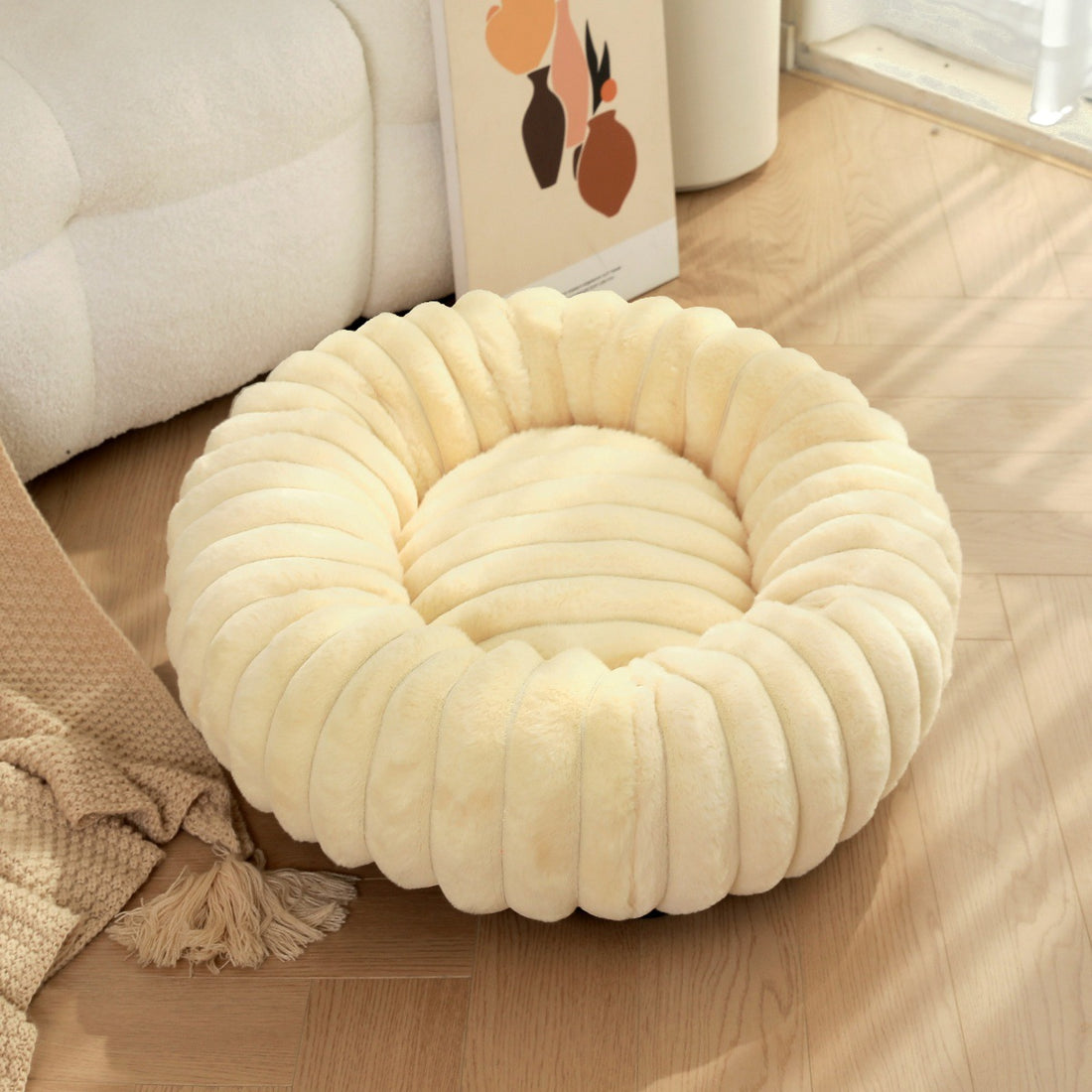 Plush Round Pet Bed Soft Warm Cushion Nest For Winter
