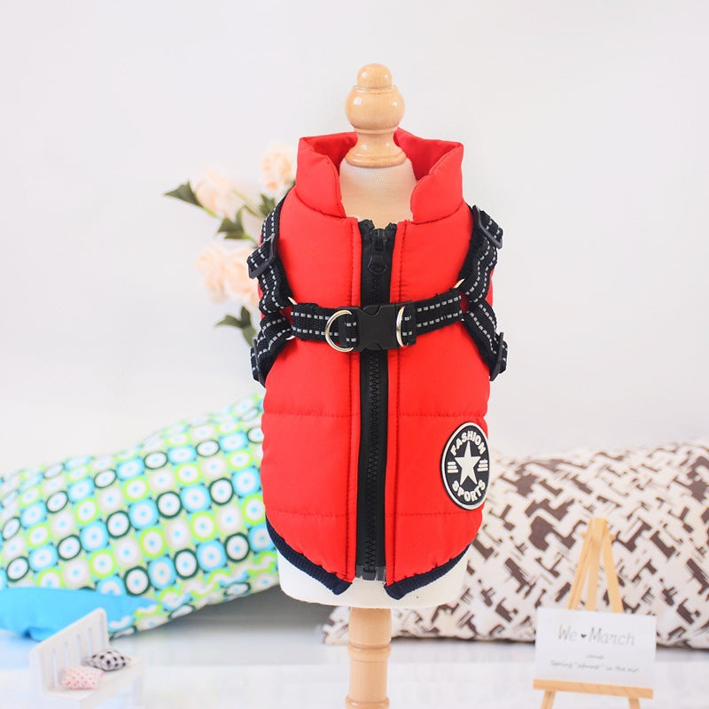 Waterproof Winter Pet Coat With Harness Warm Jacket