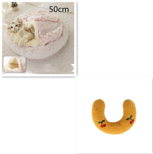 2 In 1 Plush Pet Bed Round Warm Cat Dog House