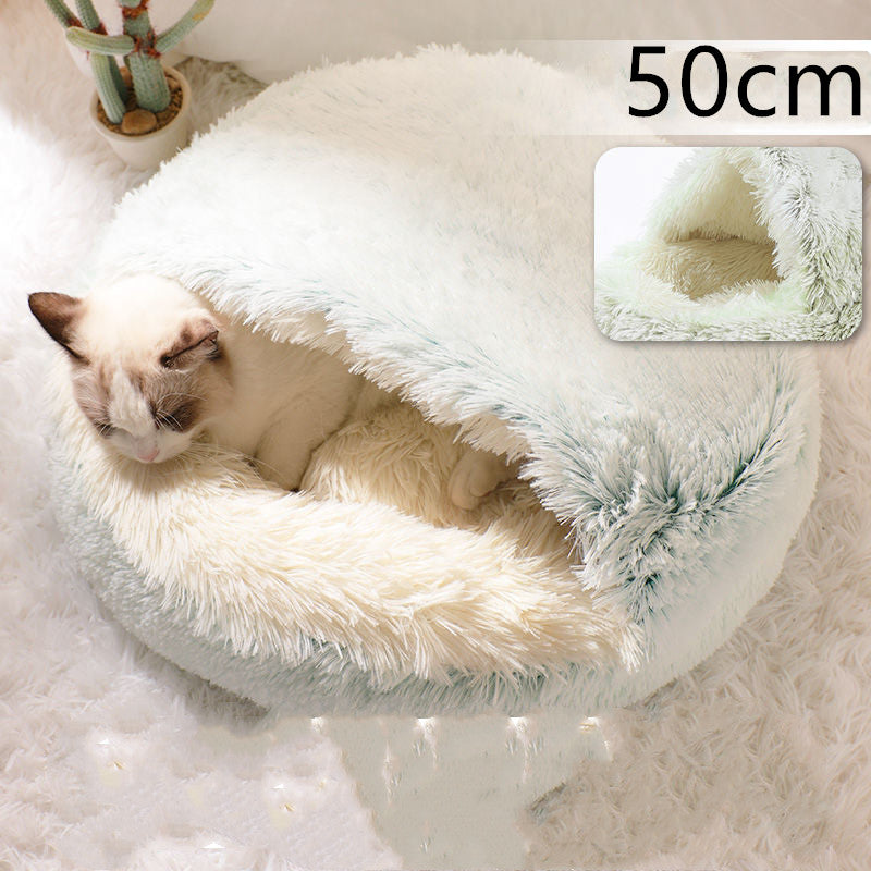 2 In 1 Plush Pet Bed Round Warm Cat Dog House