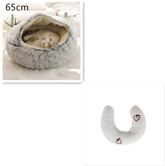 2 In 1 Plush Pet Bed Round Warm Cat Dog House