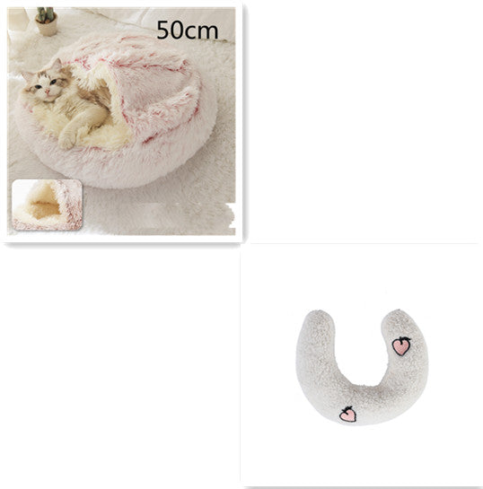 2 In 1 Plush Pet Bed Round Warm Cat Dog House