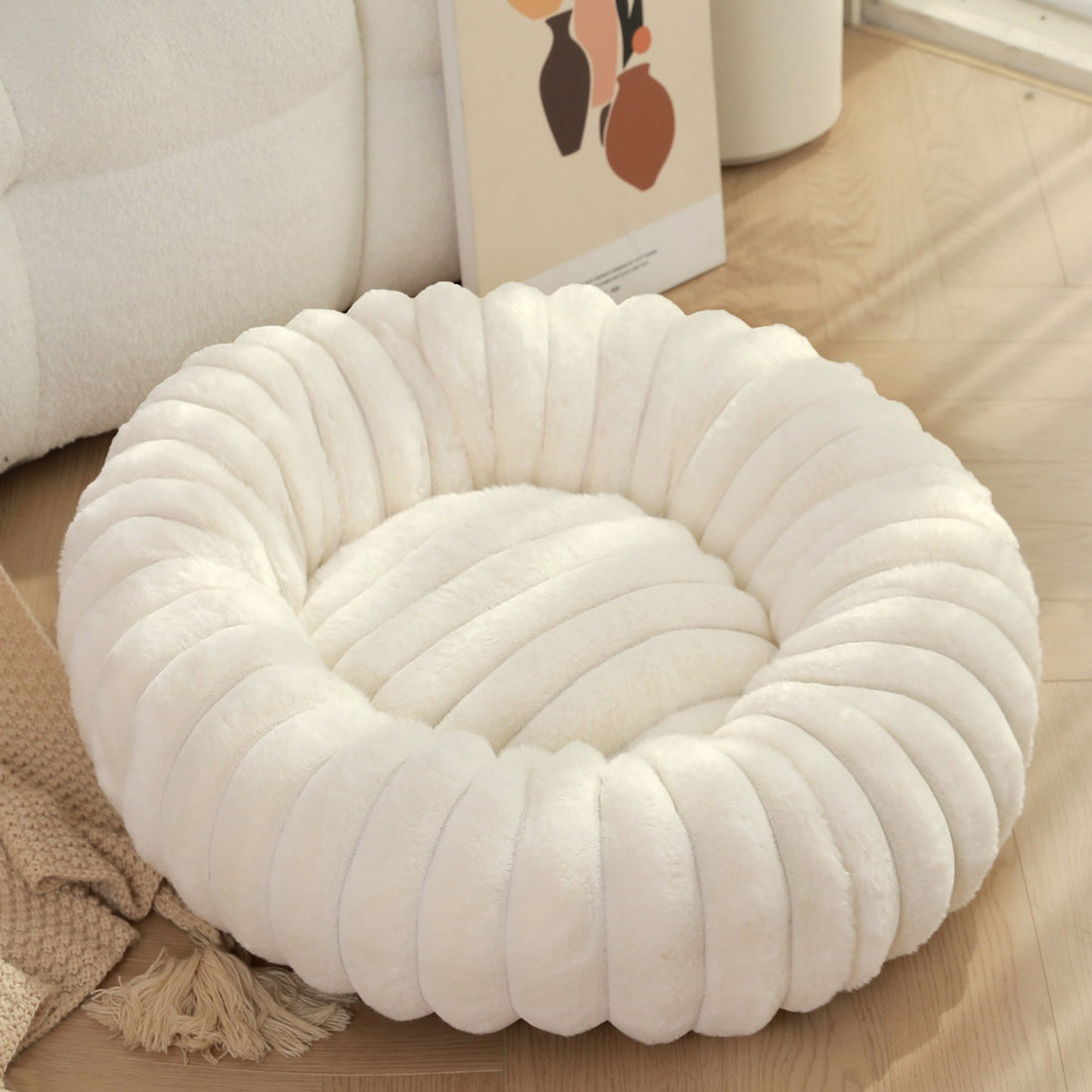 Plush Round Pet Bed Soft Warm Cushion Nest For Winter