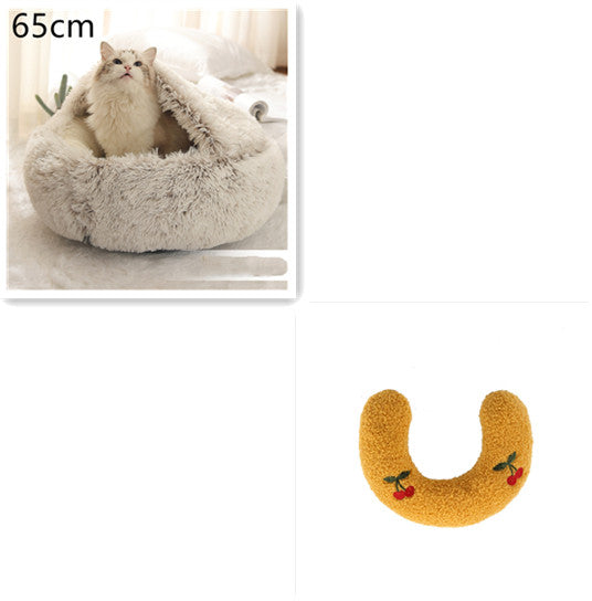 2 In 1 Plush Pet Bed Round Warm Cat Dog House