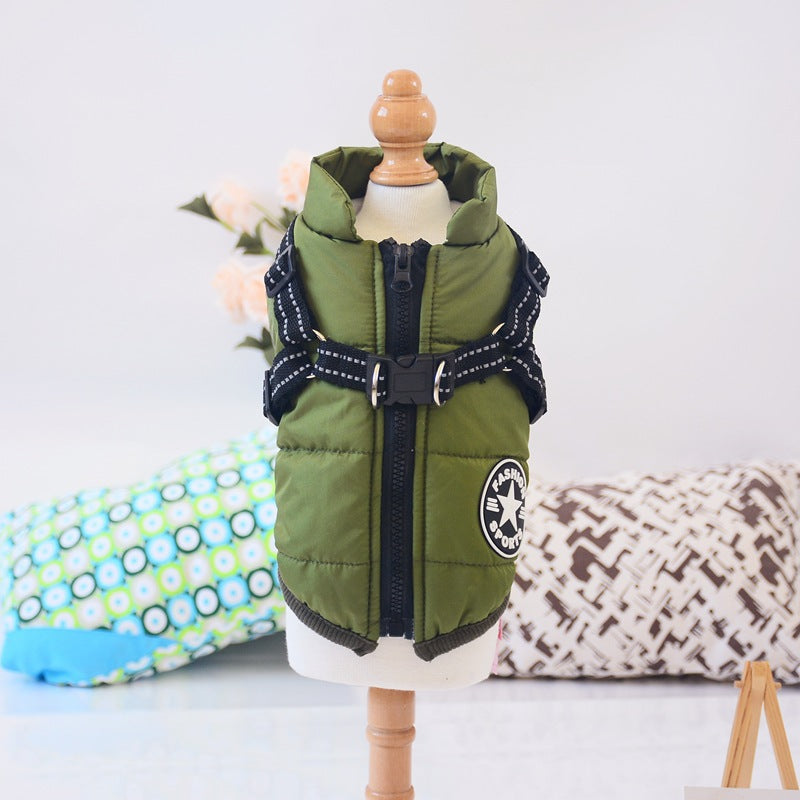 Waterproof Winter Pet Coat With Harness Warm Jacket