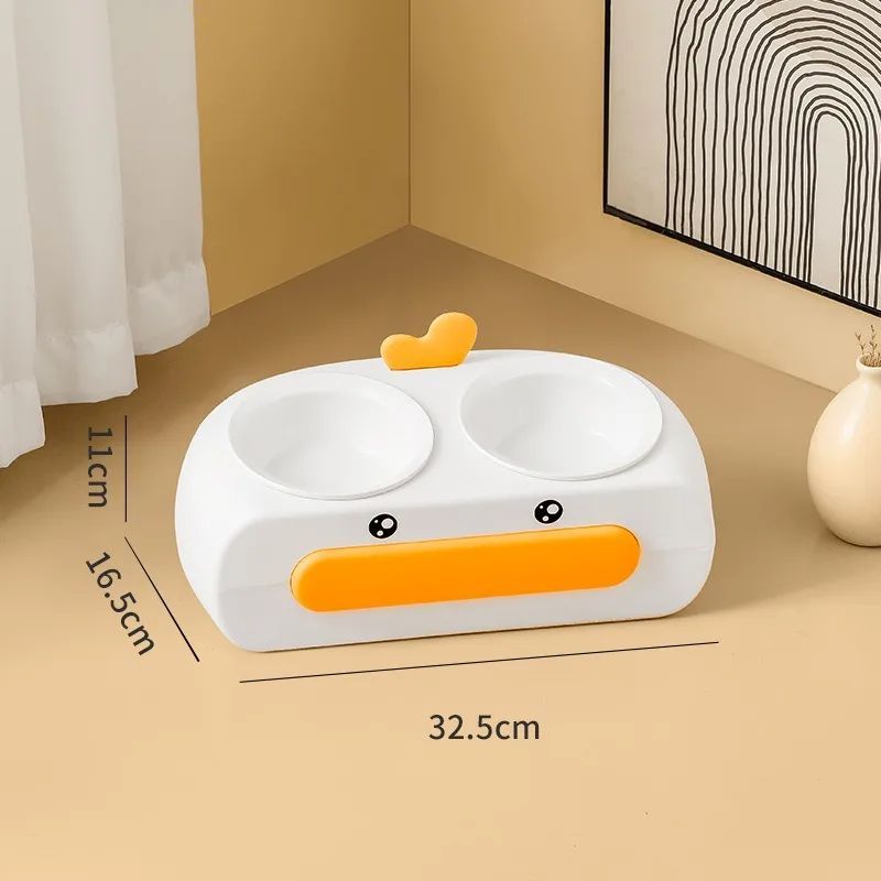 Duck Design Pet Double Bowl Food And Water Feeding Tray