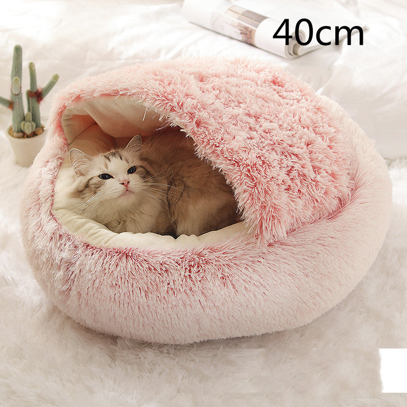 2 In 1 Plush Pet Bed Round Warm Cat Dog House
