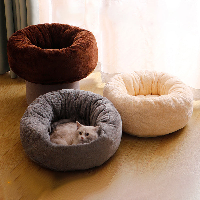 Washable Round Pet Bed Soft Doughnut Cushion For Medium Pets