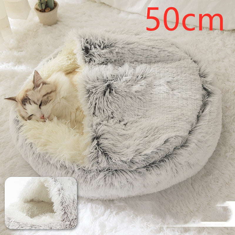 2 In 1 Plush Pet Bed Round Warm Cat Dog House