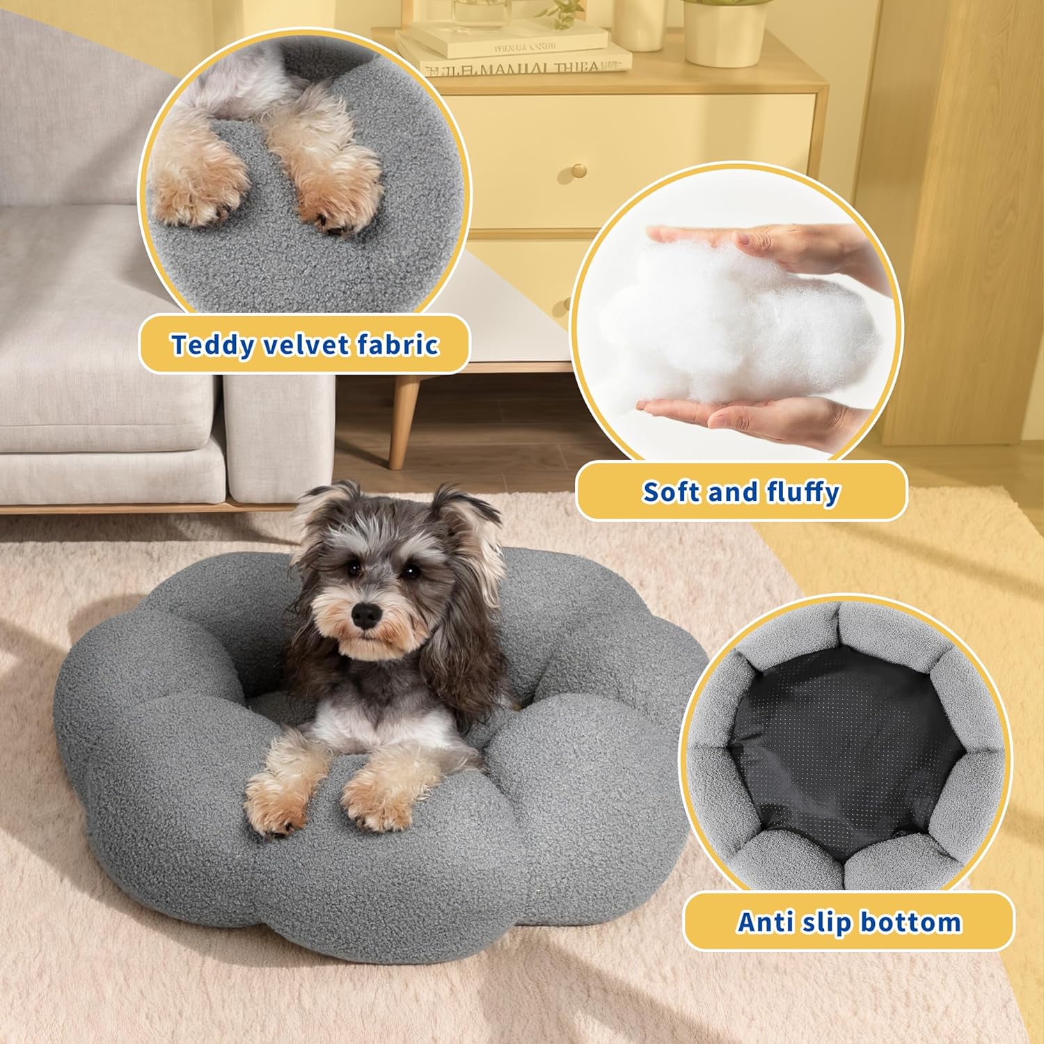 Fluffy Calming Round Pet Bed Plush Donut Cuddler Soft Cushion