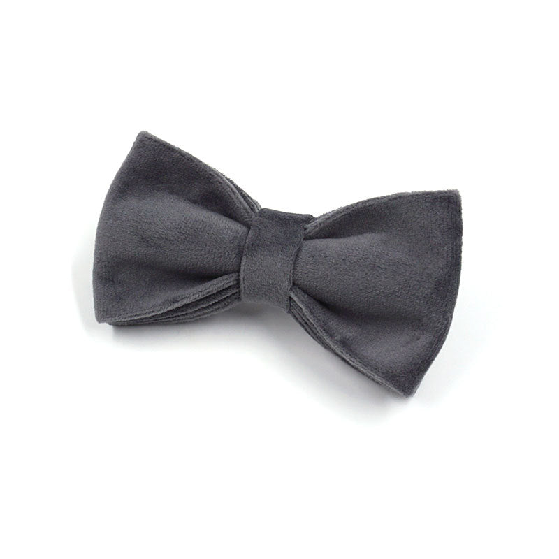 Dark Grey Velvet Pet Collar With Leash