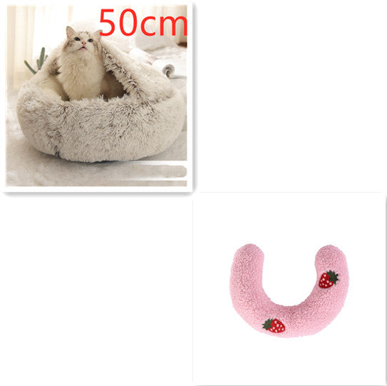 2 In 1 Plush Pet Bed Round Warm Cat Dog House